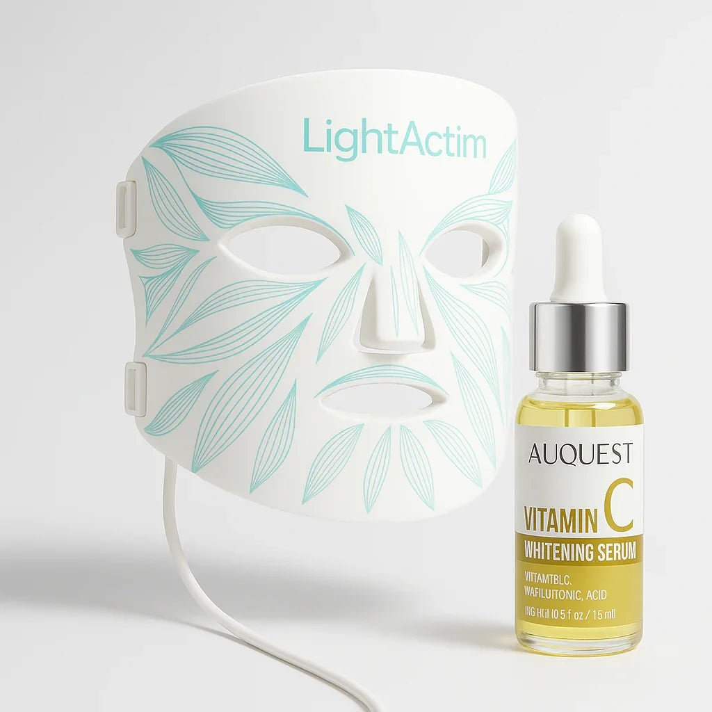 LUNOVA Pro + C-Serum Pakke – LED lysmaske med botanisk design og AUQUEST Vitamin C serum for hudfornyelse og glød i hjemmespa.